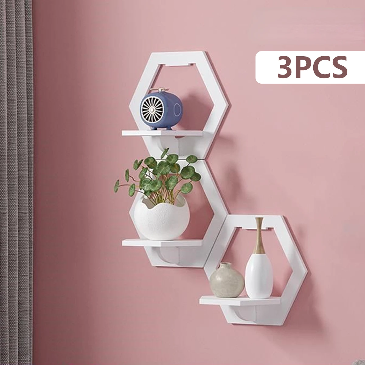 3Pcs 육각형 벽 선반 펀치 무료 침대 옆 벽 디스플 - Home Bar Shelves 리뷰 및 가격
